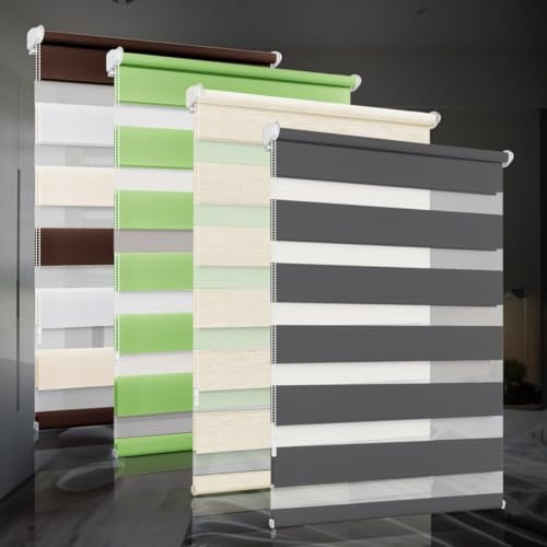 bobodeco Doppelrollo klemmfix ohne Bohren Duo Rollos für Fenster mit Klemmträger, Anthrazit B95 x H120cm (Stoffbreite 95cm), Fensterrollo lichtdurchlässig & verdunkelnd Wandmontage Sichtschutz