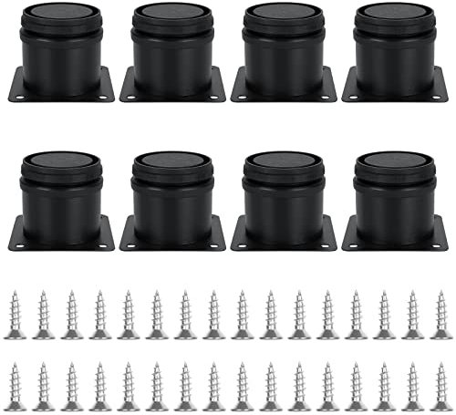 SENENQU Lot de 8 Pieds Réglables Meubles Noir, Ø 50 mm/Hauteur 50 mm Pieds de Canapé en Métal Acier Inoxydable, Pied de Table Basse pour Meubles TV Armoires Lits Postes de Travail, avec 32 Vis
