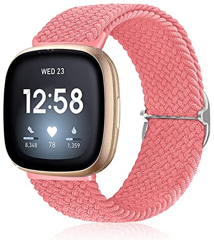 kitway-my 3 Stück Glitzer Armband Kompatibel mit Fitbit Versa 3 Uhrenarmband Armbands/Fitbit Sense Damen Herren, Rosa Elastisch Nylonbänder Geflochten Ersatzband für Versa 3 (Rosa)