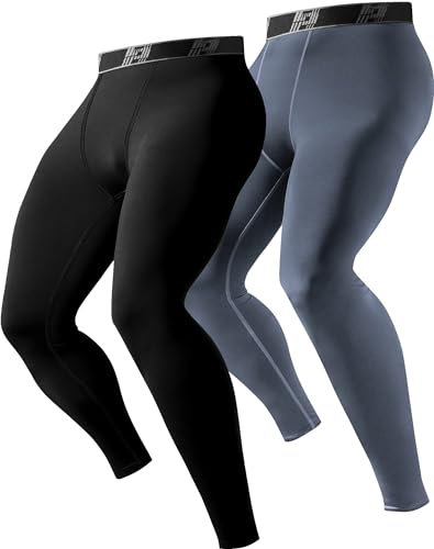 HOPLYNN Kompressionshose Herren Laufhose Lang für Joggen, Laufen, Training, Fitness, Radfahren Sport Leggings Atmungsaktiv Tights Schwarz Grau 2er Pack L