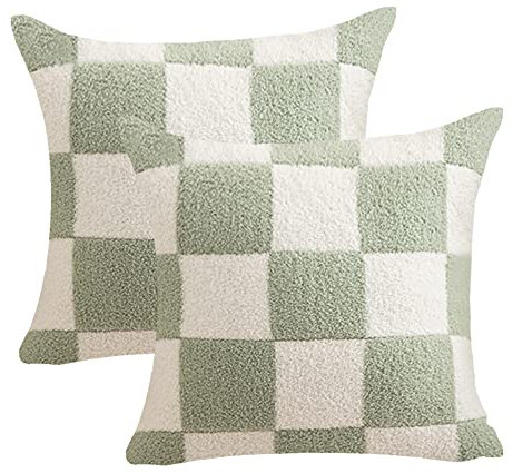 NIDITW Kissenbezüge mit beidseitigem Schachbrettmuster, ultraweich, Mikrofaser, verdeckter Reißverschluss, für Sofa, Couch, Bett, Dekoration, 2 Stück, Grün, ca. 45 x 45 cm