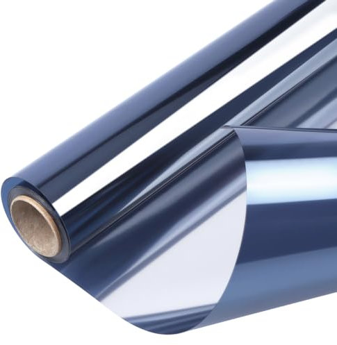 Arthome à Sens Film Fenetre Anti Regard Maison Film Miroir bloquant Les UV Film Non Adhésif pour Le contrôle de Chaleur Film de Verre réfléchissant pour Maison et Bureau, 44,5cmx200cm,Bleu Argenté