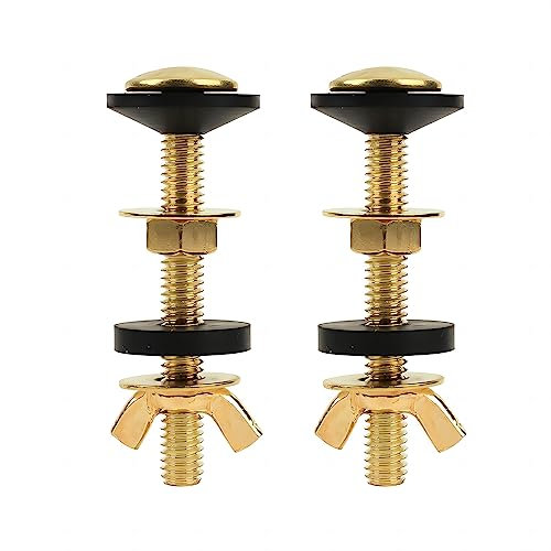 Bailinks 2 Pcs Toilet Tank Bolts Toilet Tank Screws Cistern to WC Pan Bolt Through Kit Copper plated iron Toilet Close Coupling Repair Fixings with Rubber Washers for Toilets Tank Repair