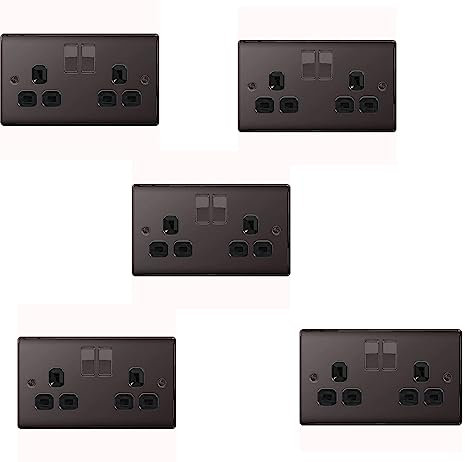 BG Electrical NBN22B-01 Double Switched Power Socket, Black Nickel, 13 Amp - 5 Pack
