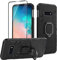 Btstring Hülle kompatibel mit Samsung Galaxy S10E mit Schutzfolie, Militär Standard Stoßfest Handyhülle Case Hybrid Metall Ring Halter Schutzhülle Handy Hüllen Cover- Schwarz