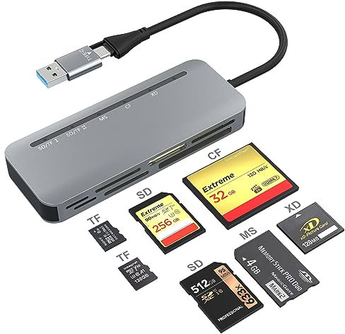 Lecteur Carte SD USB C & USB 3.0-7 en 2 Lecteurs de Carte Mémoire Externes Adaptateur Micro SD vers USB pour SD/Micro SD/TF/SDHC/SDXC/MMC-MacBook Pro/iPad Pro/Galaxy Accès Simultané à 5 Cartes