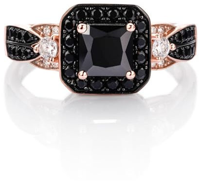 Jeulia Ring aus 925er Sterlingsilber Halo Prinzessin Schliff Valentinstag Versprechen Jubiläumsringe für Frauen und Mädchen mit Schmuckschatulle (Roségold, 57(18.1))