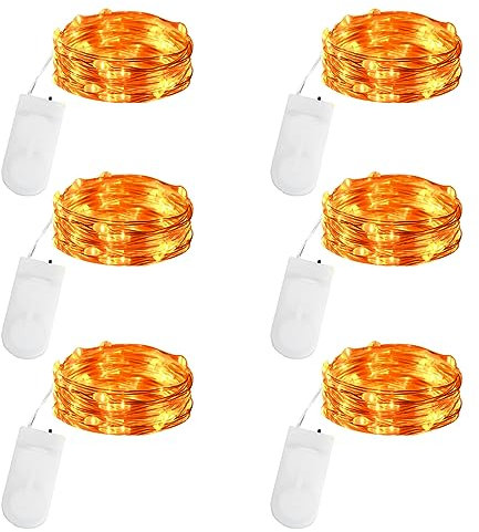 cshare Orange Fairy Lights Battery Operated, 2M 20 LED 6Pack Halloween Mini String Lights, IP65 Waterproof Silver Wire Lights for Halloween Themed Party Carnival Bottles Outdoor/Indoor Decorations.
