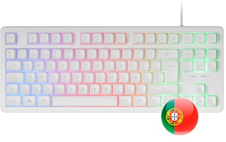 Mars Gaming MK023, Teclado Gaming TKL, Tecnología Híbrida H-Mech, Iluminación FRGB Rainbow, Anti-ghosting, Compatibilidad Universal, Blanco, Idioma Portugués