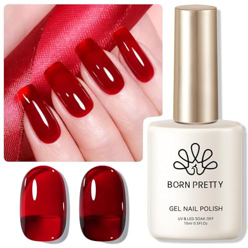 Born Pretty UV Nagellack Milky Jelly Milchig Burgunderrot 15ml - Gel Nagellack UV Transparentes Weinrot Transparent Natur UV LED Soak off Manicure Gel Lacquer Varnish