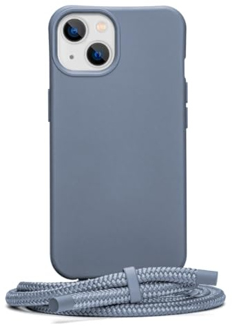 doqui Handyhülle mit abnehmbarem Band | Flexible Handykette | Anti-Fingerabdruck-Beschichtung | Graublau (iPhone 14)