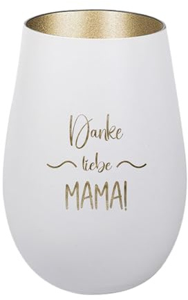 Der-Porzellan-Laden Windlicht mit Gravur Danke Liebe Mama Weiß Gold | Teelichthalter aus Glas mit Spruch, Tischdeko modern
