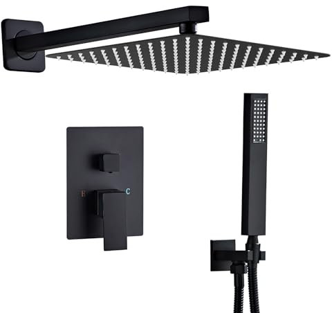 Sanitemodar Set Doccia Incasso Nero, Miscelatore Doccia Incasso con 30x30cm Soffione, kit Doccia Incasso con Doccetta