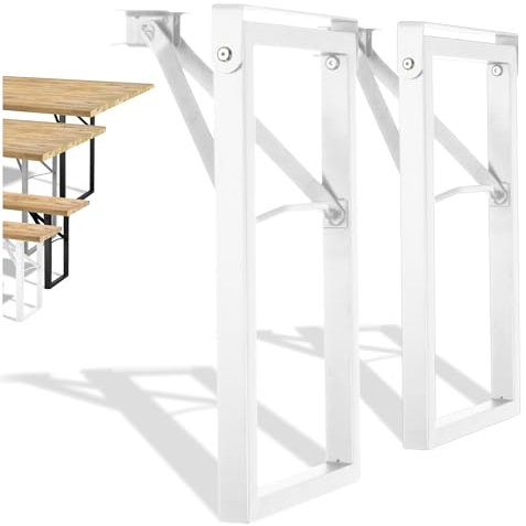 Natural Goods Berlin Lot de 2 bancs de Jardin Pliables (Blanc, 43 cm x 23 cm) – Pieds profilés de Coffre pour Banc à bière en métal – Structure Stable pour Jardin, terrasse et Camping