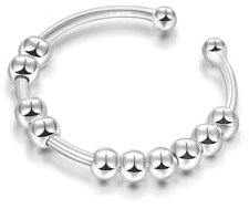 SILBERTALE 925 Sterling Silber Spinner Ring Angst Anxiety Anti Stress Ringe 10 Rotierende Beads Dekompressionsring Verstellbar Ring Größe 55 bis 60