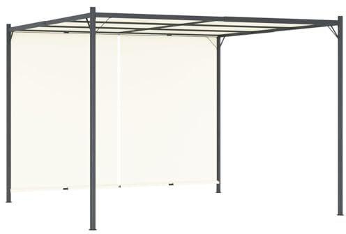 Rantry Pergola mit verstellbarem Dach, Stahl, cremeweiß, 3 x 3 m, dekorativer Bogen für Kletterpflanzen, Blumenkasten mit Bogen