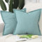 Madizz 2er Set Polyester Leinen Kissenbezügen mit breiter Kante Weiche dekorative Kissenbezüge für Sofa Schlafzimmer Kissenhülle Türkis 40x40 cm Quadrat