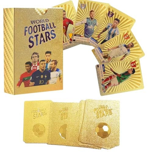 Lot de 55 Cartes d'étoiles de Football de la Coupe du Monde de Football 2025, Cartes de Football dorées pour Les Fans et Les collectionneurs de Football, Cartes de Football Euro 2025