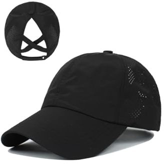 KGDUYC Pferdeschwanz Baseballkappe Damen Sommer Einstellbare Schnell trocknende Masche Atmungsaktiv Baseballmütze Unisex Criss Cross Hüte Sport Mütze - Schwarz