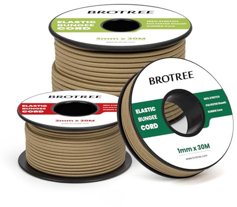 Brotree Gummischnur Gummikordel 3mm x 20m Gummiseil Gummiband Elastische Schnur für DIY, Handwerk, Schmuck, Armbänder, Halsketten, Zelt, Rucksack - Khaki