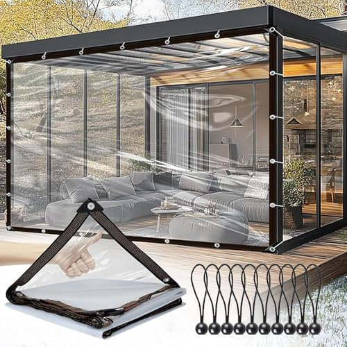 Lona de Plástico Transparente PVC, 2 x 3 m, Impermeable Con Ojales, Resistente al Viento Para Exterior