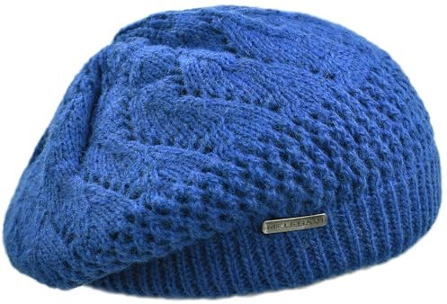 Melegari Strickmütze | Pranevoso Baskenmütze | Mütze aus Wolle und Alpaka | Strickfutter aus Wolle | Damen Mädchen | Herbst / Winter, Denimblau, 55-58