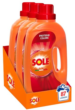 Sole Detersivo Lavatrice Proteggi colore 87 Lavaggi, Formula igienizzante, Detersivo Lavatrice Liquido Proteggi colore, rimuove le macchie a basse temperature (Confezione da 3 x 29 lavaggi)