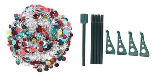 AUNMAS Up Christmas Tree, 4.9ft PET Foldable Telescopic Sequin Xmas Tree Collapsible Artificial Pencil Tree Xmas Decoration for Home Office Holiday Party (Silver Colorful)