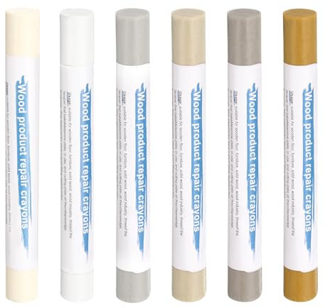 sourcing map Wood Filler Sticks 6 Colors Wooden Wax Touch Up Furniture Repair Crayons for Scratches, Scuffs, Cracks, Nail Holes, Cover Ups on Floor Tables Doors Frames Cabinets, White Series