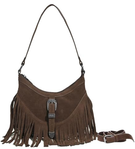 Sunwel Fashion Kleine Western Fransen Unterarmbörse Mini Hipppie Umhängetasche mit Quaste für Damen, Kaffee