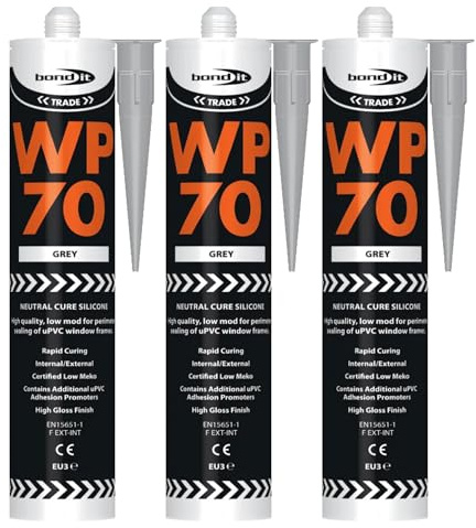 Bond It WP70 Neutral Cure Oxime Silicone Sealant – 3x Grey, 285ml | Professional-Grade Silicone Sealant | High Gloss – Flexible – Weatherproof | Sealant for Home – Building & Professionals Use