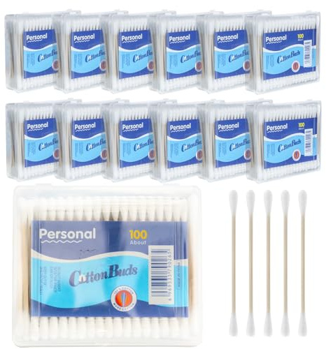 1200 PCS (100 PCS X 12) Cotton Swabs for Makeup, Ears Cleaning, Personal Care, Double-Ended Soft & Gentle Cotton Buds