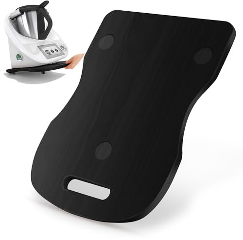 Planche Thermomix TM6 / TM5 avec roulettes pivotantes, Plateau coulissant stable en bois d'érable avec poignées ergonomiques pour une mobilité facile et une stabilité optimale,Noir