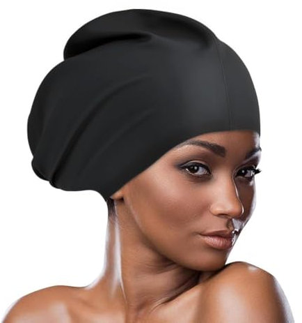 AMFUN Cuffia Piscina Capelli Lunghi, Classico Silicone Cuffia da Nuoto, Cuffia Nuoto per Unisex Adulti per Capelli Ricci, Afro, Dreadlocks