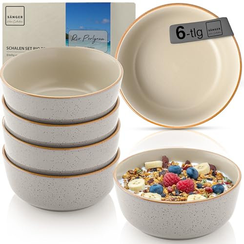 Sänger Rio Perlgrau | Steingut Müslischalen Set 6 teilig, Schüsseln für 6 Personen, Schalen multifunktional, kratz- mikrowellen- spülmaschinenfest, Tiefe Teller grau 600 ml | VALUE COLLECTION