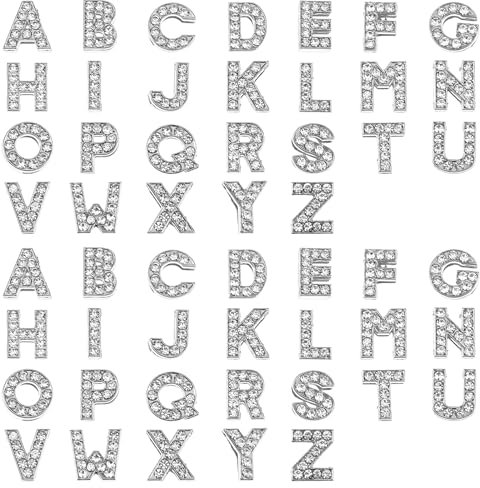 Vin Beauty 52Pcs Letters A-Z Full Rhinestones Slide Alphabet Charms, Crystal Alphabet Letter Charm Rhinestone Beads 8mm Hole Slide Alphabets Letters for Jewelry Making Crafts