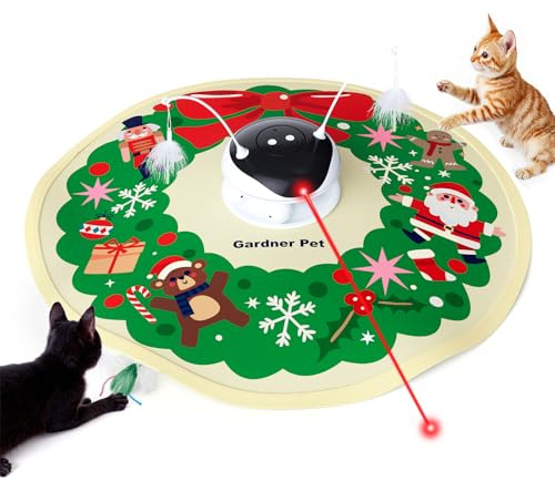 Gardner Pet Katzenspielzeug, 5 in 1 Elektrisch Interaktives Automatischer Spielzeug für Katzen, Katzenspiel mit Versteckspiel, Federspielzeug, Laser, Bällen und Zwitschern, USB-Aufladung, Weihnachten