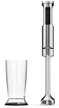 Princess Batidora de Mano de Acero Inoxidable Prof XXL, 1500W, Brazo Extra Largo 50 cm, 5 Velocidades + Turbo, 4 Cuchillas, Vaso con Tapa Antideslizante, Apta Lavavajillas, 221233