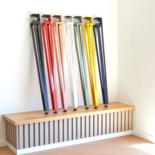 SOTECH lot de 4 pieds de table en forme de F hauteur 745 mm réglable bleu conique de 70 à 40 mm avec vis de serrage (sans perçage) pour table de cuisine, table à manger, table de bureau