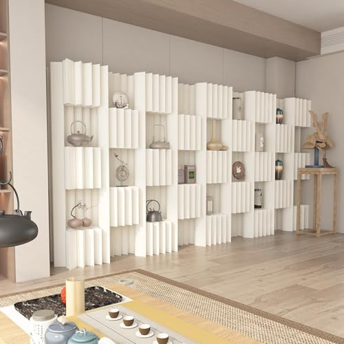 Paravent Raumteiler mit Regal Trennwand Raumtrenner Mobiler Sichtschutz für Hotels, Rezeption, Wohnzimmer, Arztpraxis, Salon, Kosmetikstudio(Weiß)