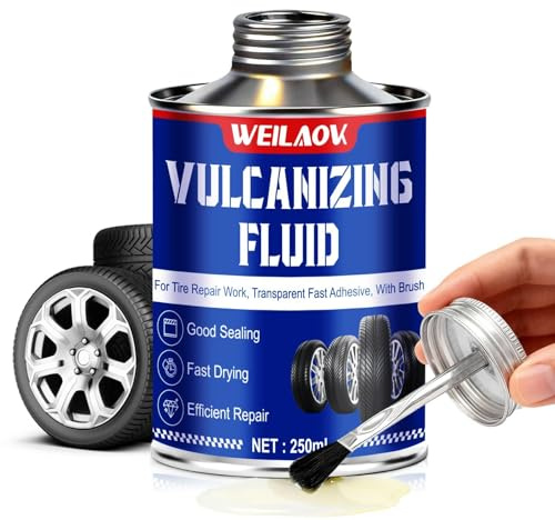 WEILAOK VulkanisierflüSsigkeit, Vulkanisierkleber, Gummikleber mit Bürste | 250ML Reifenkleber, Geeignet zum schnellen Reparieren von Lecks Oder Rissen an Allen Reifentypen
