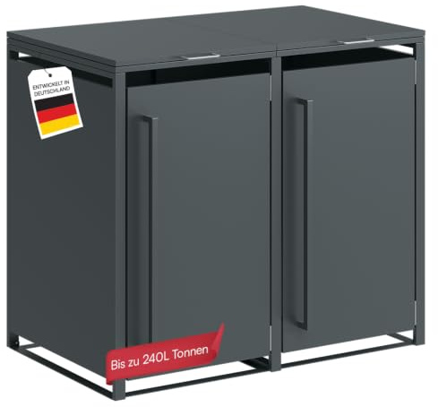 STEELSØN Xalara Mülltonnenbox für 2 Tonnen bis 240L, Anthrazit, aus Stahl | Mülltonnenverkleidung, Müllcontainer, wetterfeste & UV-beständige Müllbox, Gerätebox für Garten, Verkleidung für Mülltonnen
