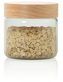 AdHoc Vorratsgläser mit Deckel luftdicht 500 ml, Rund, mundgeblasenes Glas | Holzdeckel, Vorratsdosen mit Deckel luftdicht, klein Vorratsgläser mit deckel, Overnight Oats Gläser, Vorratsbehälter