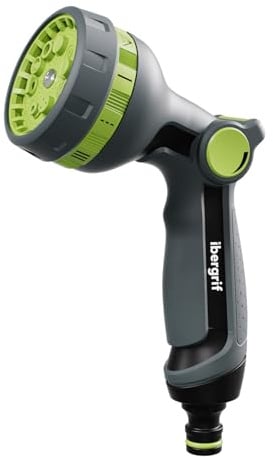 Ibergrif M22211 Gartenbrause, Handbrause Garten-Spritzpistolen, 8 Bewässerungsmuster, Einstellbarer Wasserdurchfluss für Gartenbewässerung, Autowäsche, Haustierdusche, Schwarz/Grün