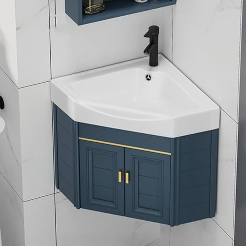 Meuble-lavabo d'angle suspendu avec vasque et robinet, design gain de place pour les petites salles de bains