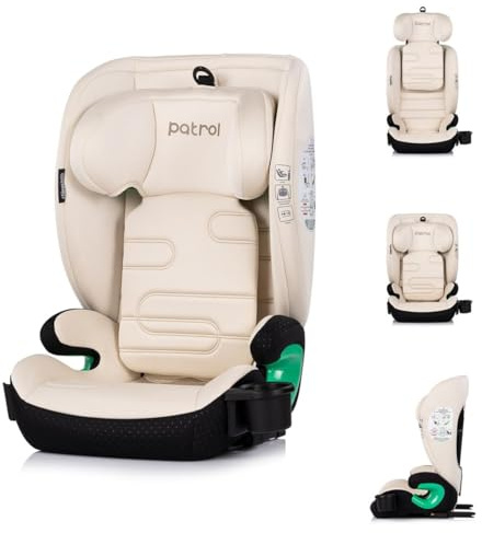 Chipolino Kindersitz Patrol i-Size Isofix (100-150cm) Kopfstütze Getränkehalter beige