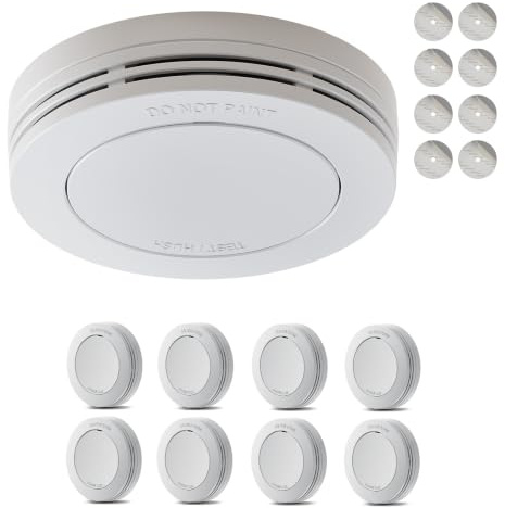 Safeliveo Rauchmelder 10 Jahre Batterie 8er Set, Mini Feuermelder Flach | Weiß, Ohne Bohren mit kleben, ohne blinkende LED, Stummschaltfunktion, Standalone