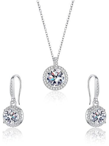 HEEYA Schmuck Set Hochzeit Halskette & Ohrringe mit 5A Zirkonia für Damen Halsketten Silber Schmuck Set für Braut Frauen Hochzeitstag Geschenke