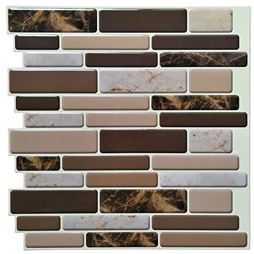 Art3d Küchenrückwand zum Aufkleben, 30,5 x 30,5 cm, selbstklebend, 3D-Wandfliesen, Marmor-Design, 10 Bögen, 30,5 x 30,5 cm, Braun