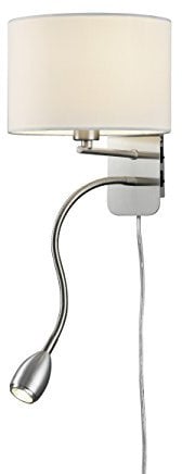 lightling modern Wandleuchte in nickel matt mit verstellbarem Lesearm, Stoffschirm weiß, 1 x E14 max. 40W, ø 20 cm, Höhe: 23.5 cm